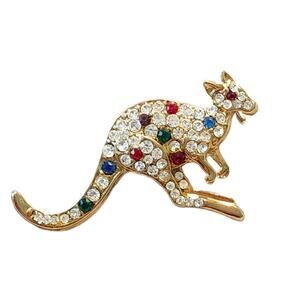 Vintage Crystal Kangaroo Brooch, 2" Long